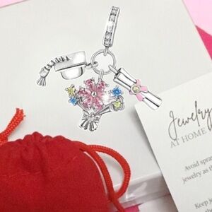 S925 Graduation Cap Diploma Flower Bouquet Charm Pandora Style